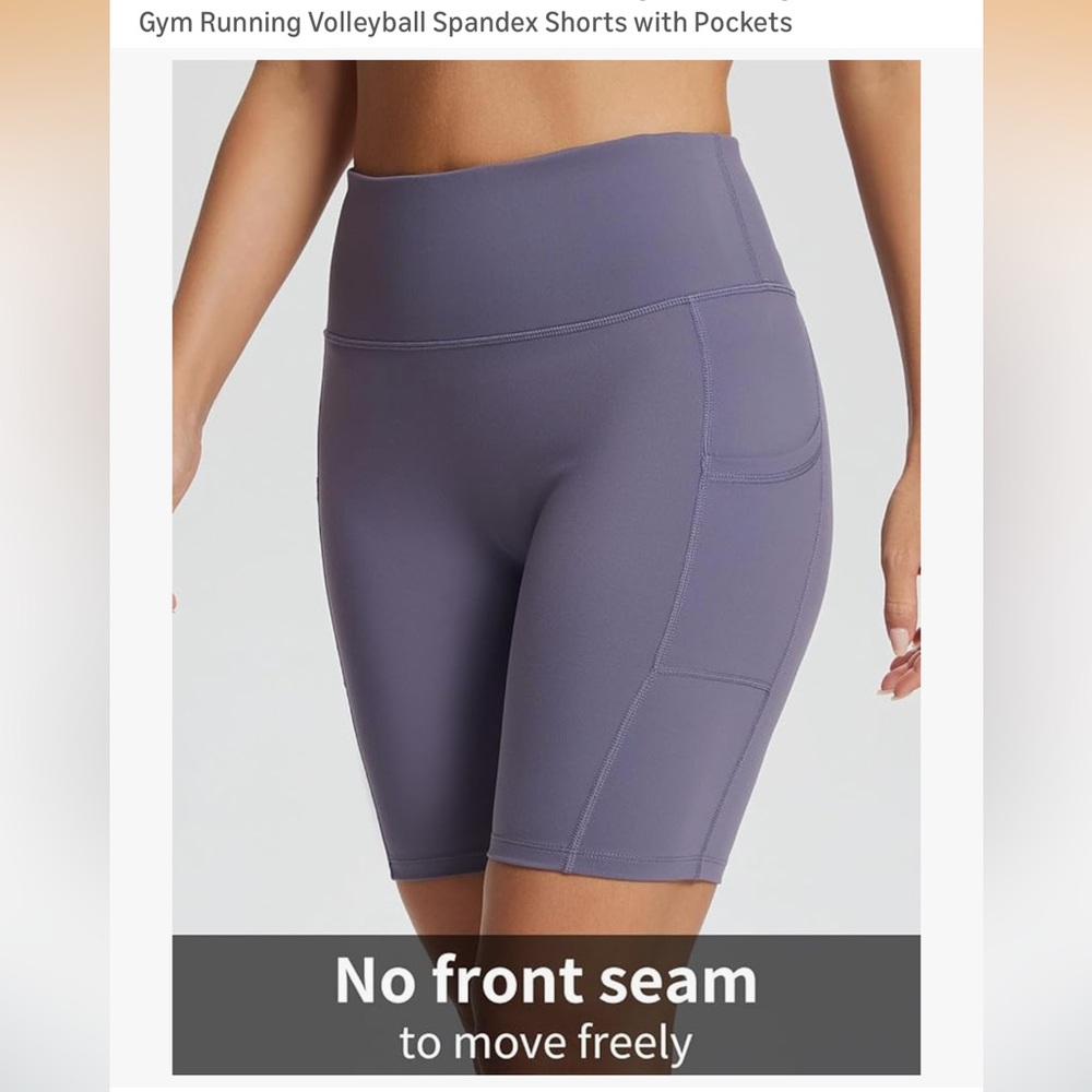 Baleaf purple 8-inch high-waist bike shorts with side pockets